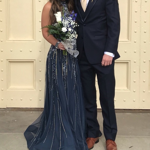 ASHLEY LAUREN Navy/Gold/Silver Prom Dress - Picture 5 of 7